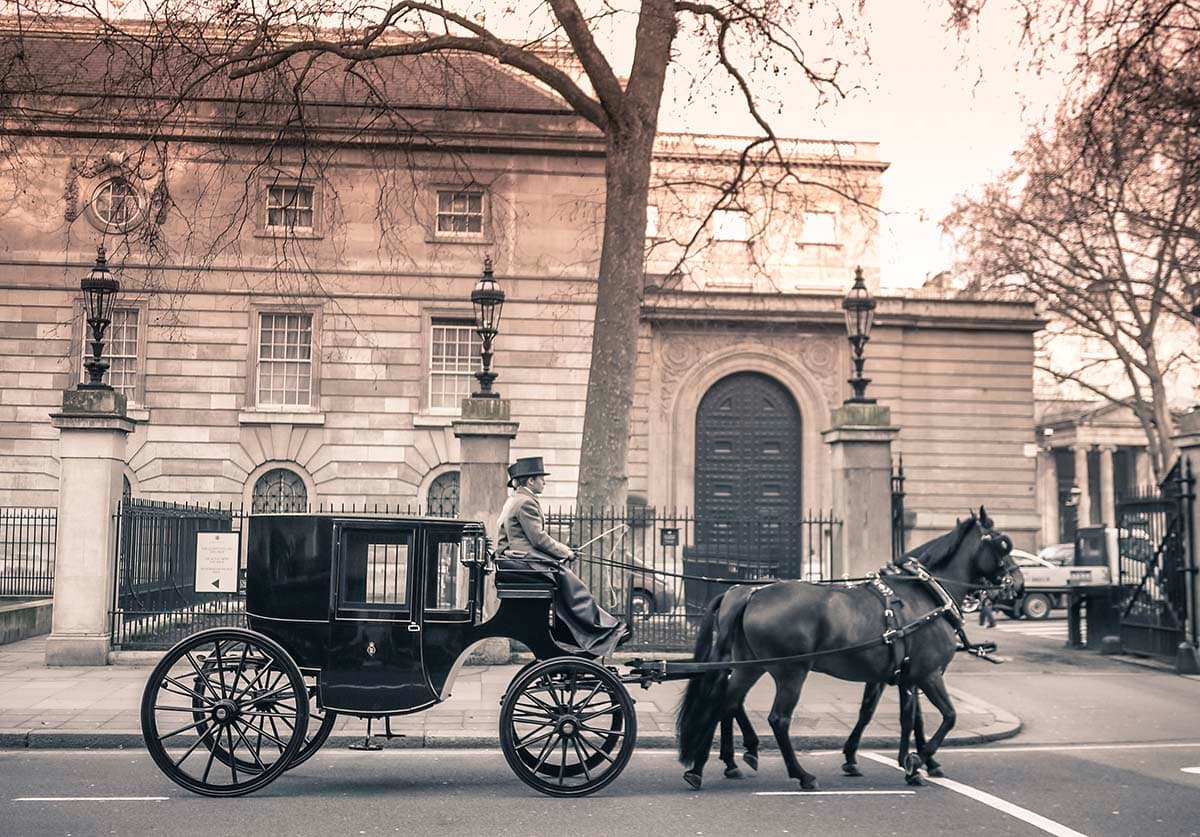 Horse Carriage Ride with Man Vintage Scene wallpaper pattern detail