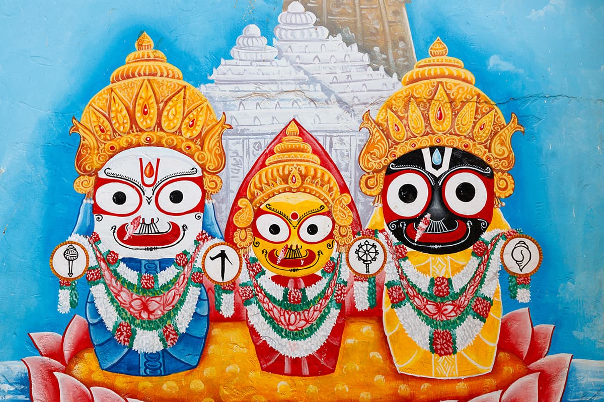 Painting Wallpaper of Jagannath, Subhadra and Balaram for Wall pattern detail