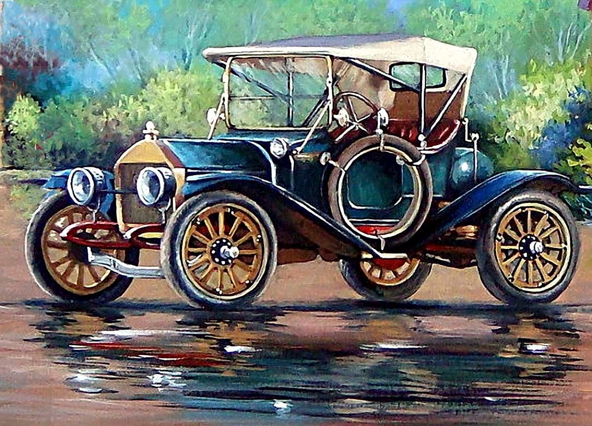 Vintage Car Painting Wallpaper for Wall pattern detail
