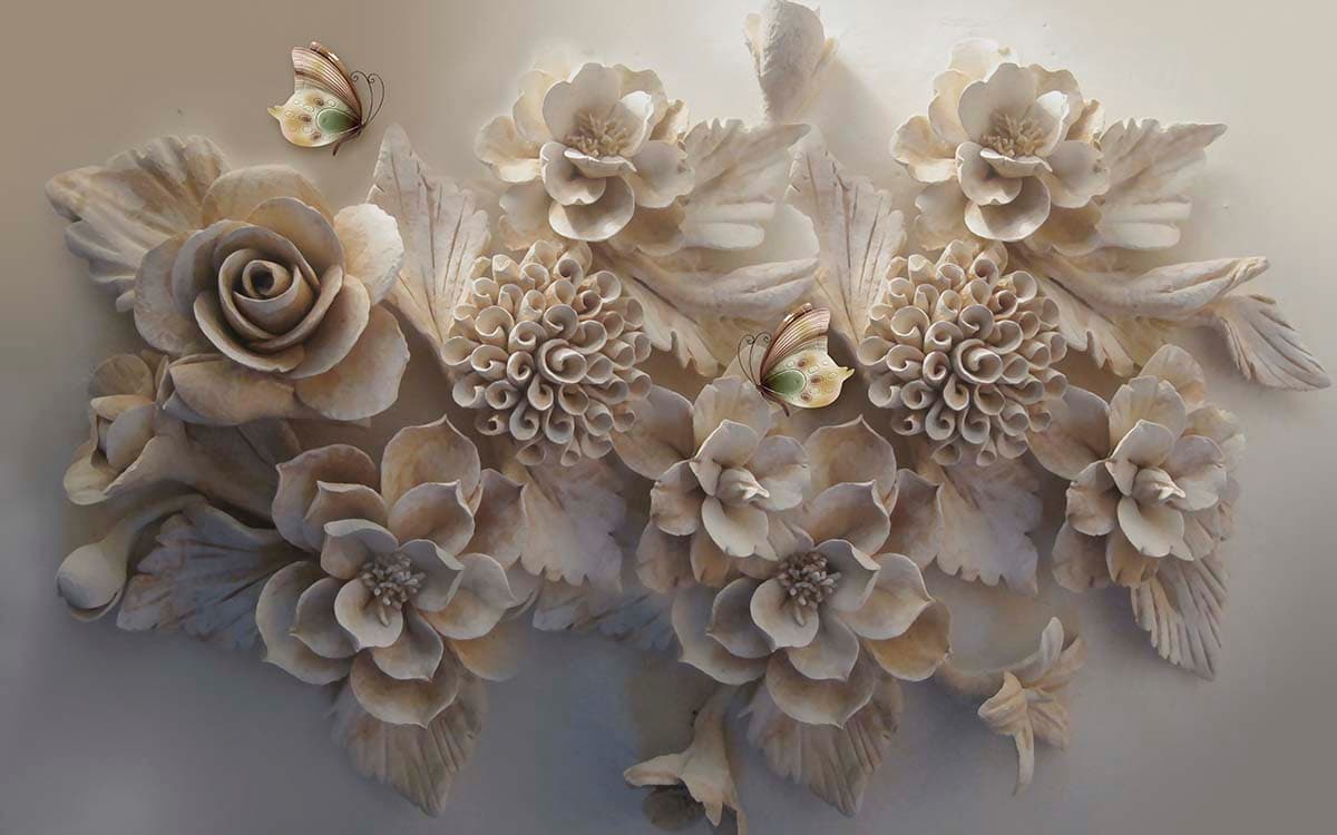3D Vintage Flower Wallpaper Mural pattern detail