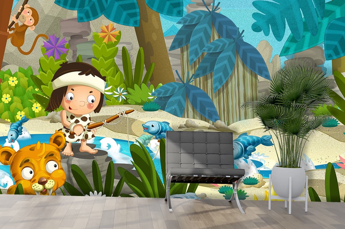 Little Jungle Explorer Wallpaper shown in a room