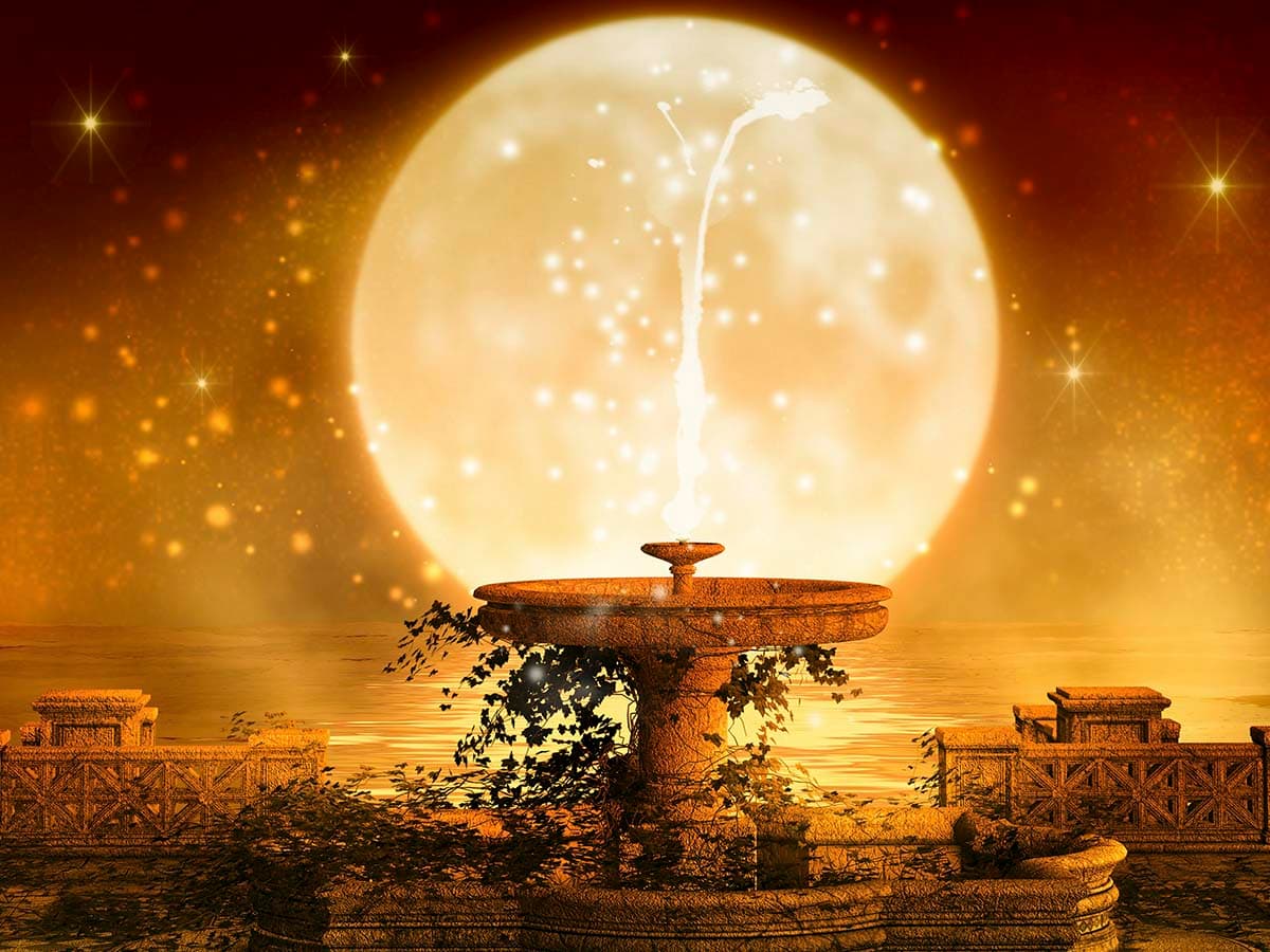Full Moon and Fountain Wallpaper pattern detail