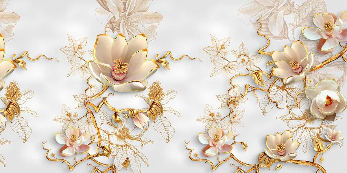 Flower and Leave Wallpaper designs for living room pattern detail