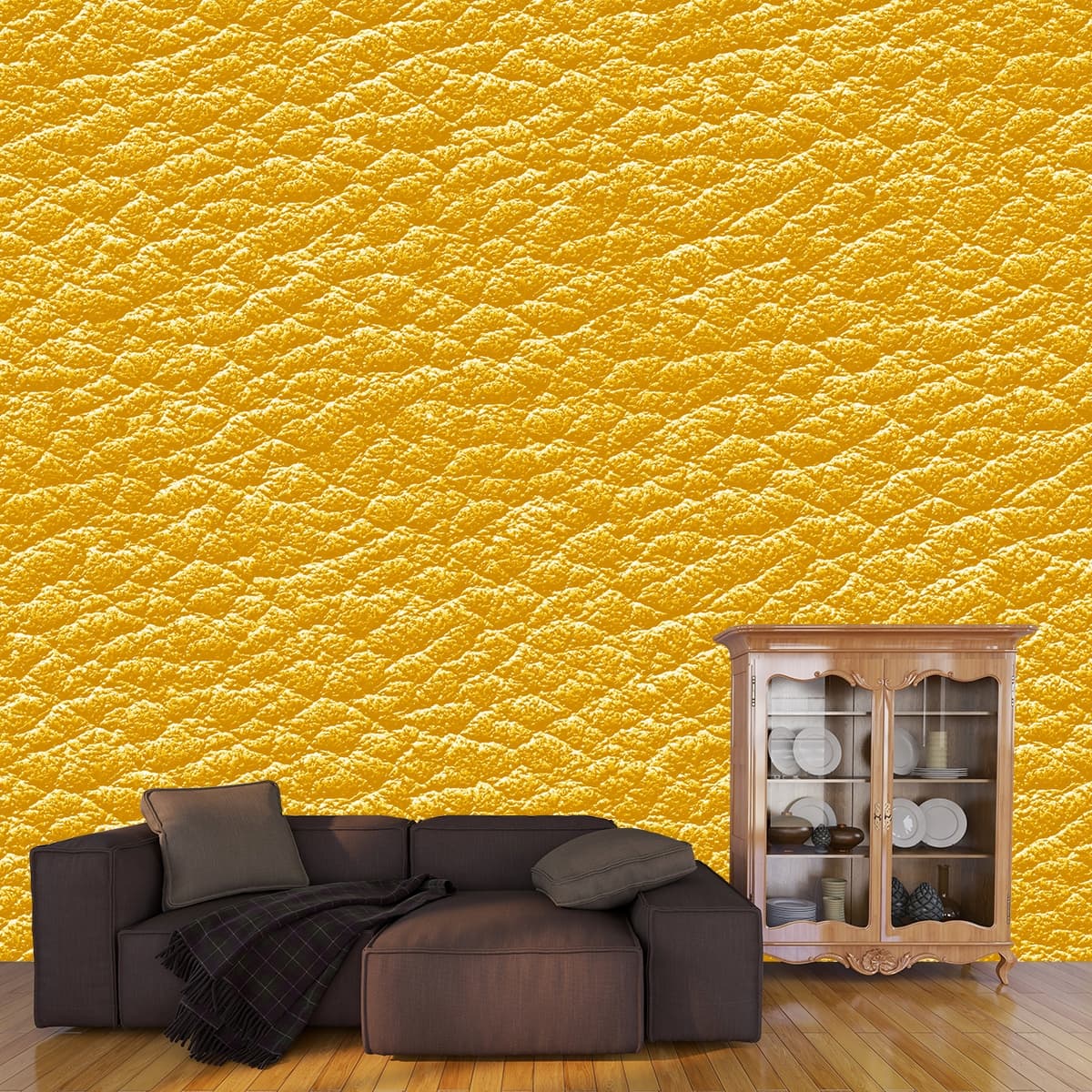 Natural Look Yellow Leather Design for Room Wallpaper shown in a room