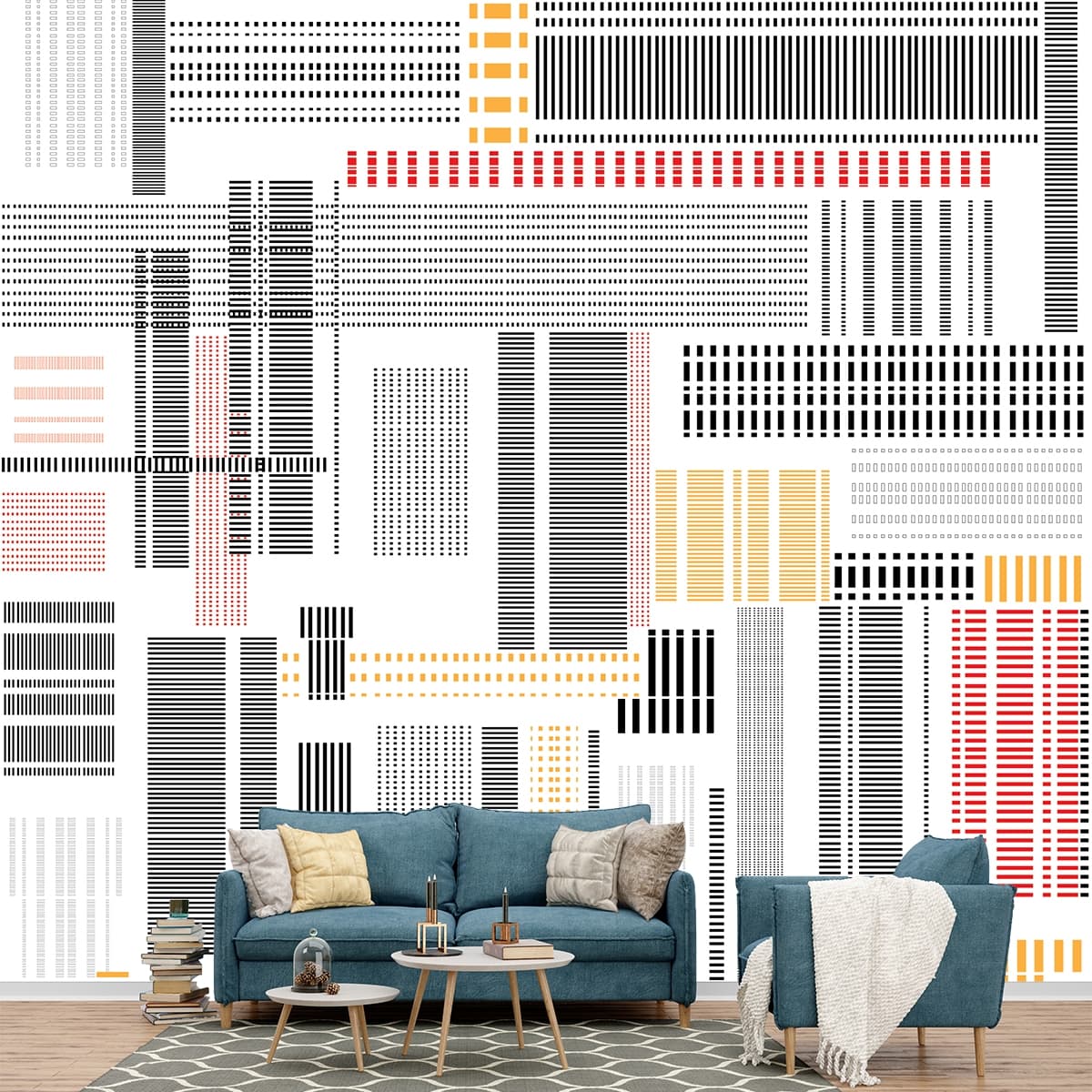 Dynamic Colorful Line Pattern Wall Design wallpaper shown in a room