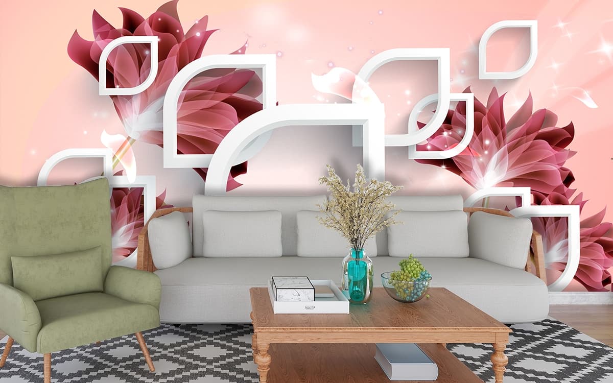 A white frames with flowers shown in a room
