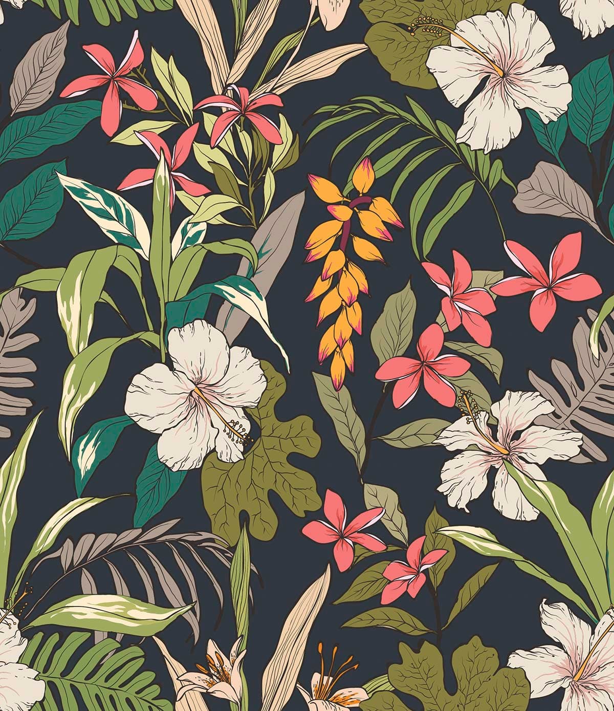 A Tropical Hawaiian Floral Pattern Wallpaper pattern detail