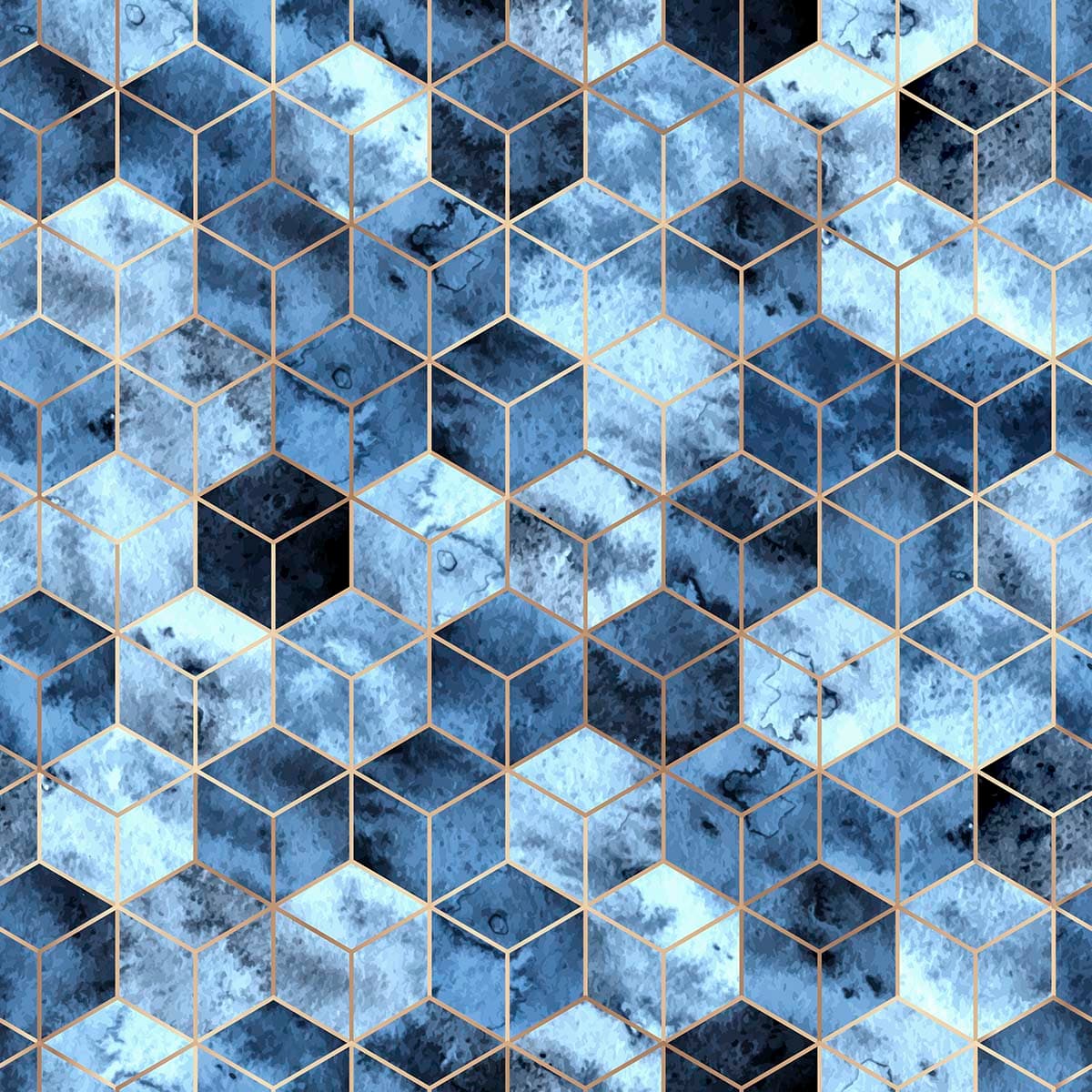 Blue and Gold Square Pattern Wallpaper pattern detail