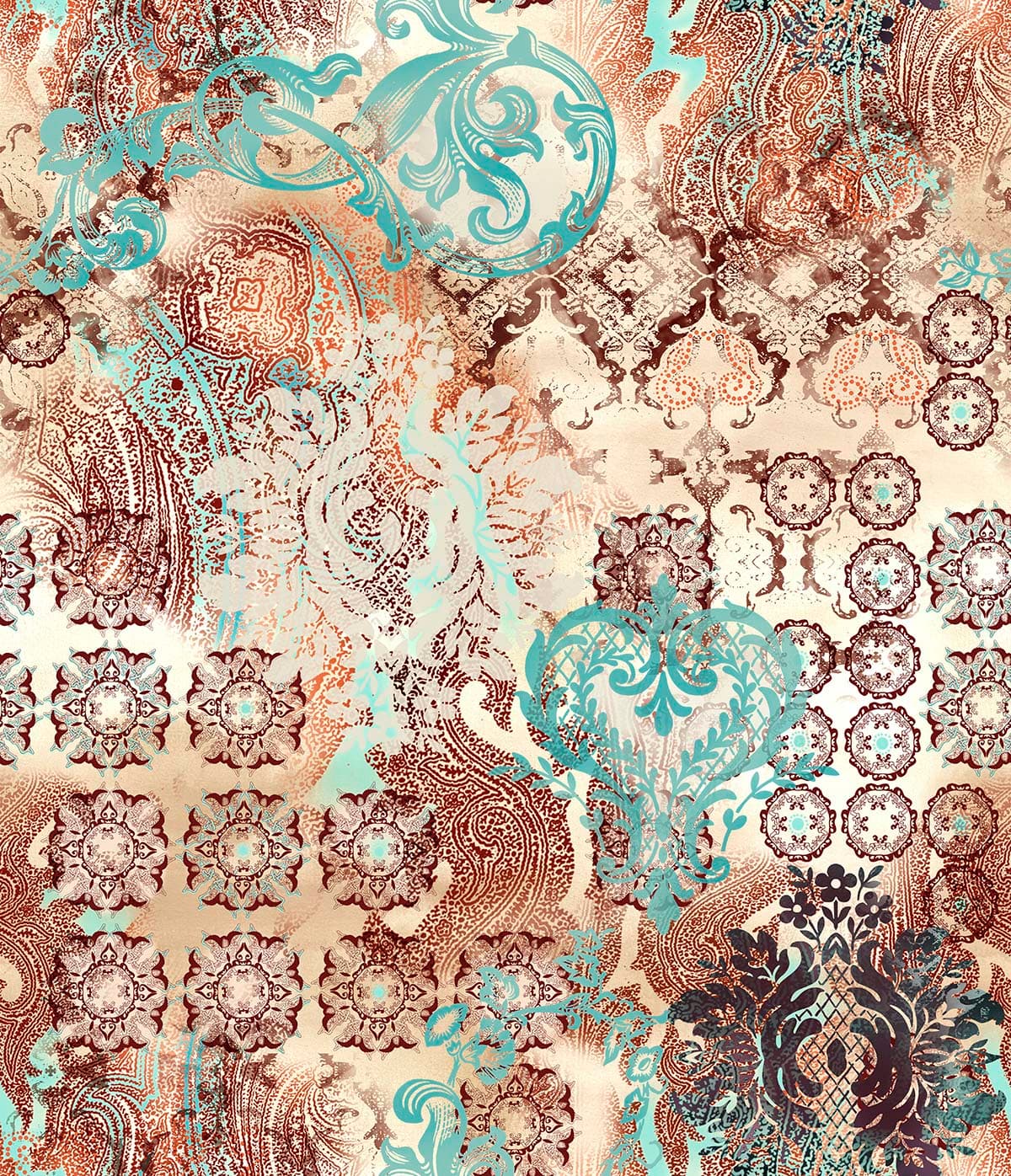 A colorful pattern on a fabric pattern detail