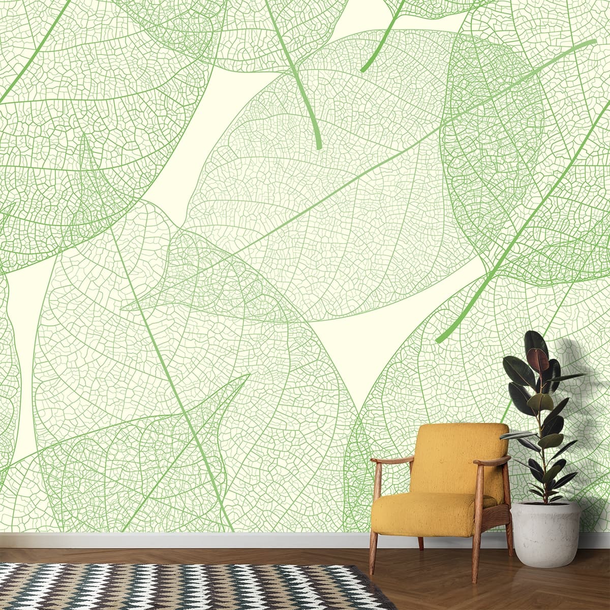 Botanical Green Leaves for Stylish Walls Wallpaper shown in a room
