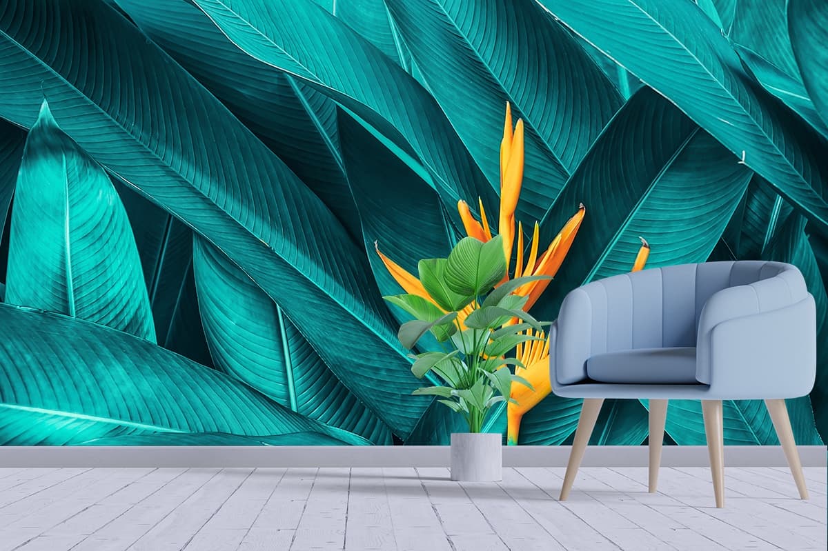 Fresh Yellow Flower on Plant Decorative Wallpaper shown in a room