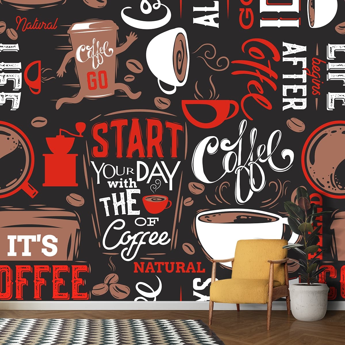 Cafe Interior Wallpaper shown in a room