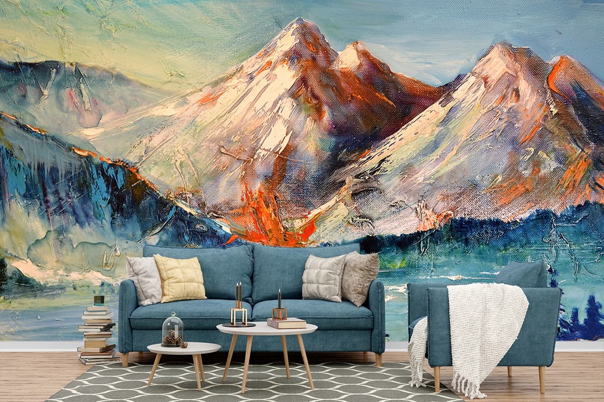 Premium Scenic Mountain Range Nature Wallpaper shown in a room