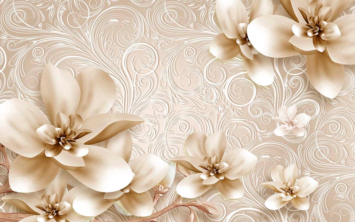 3D Beige Wallpaper with Floral Design pattern detail
