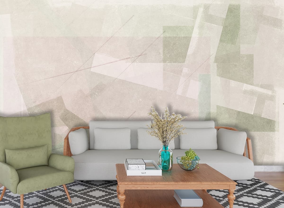 A white and green background with rectangles shown in a room