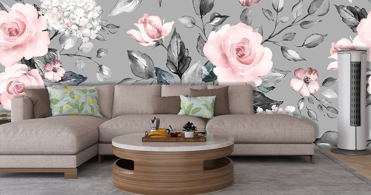 Vintage Pink Roses Wallpaper for Home shown in a room