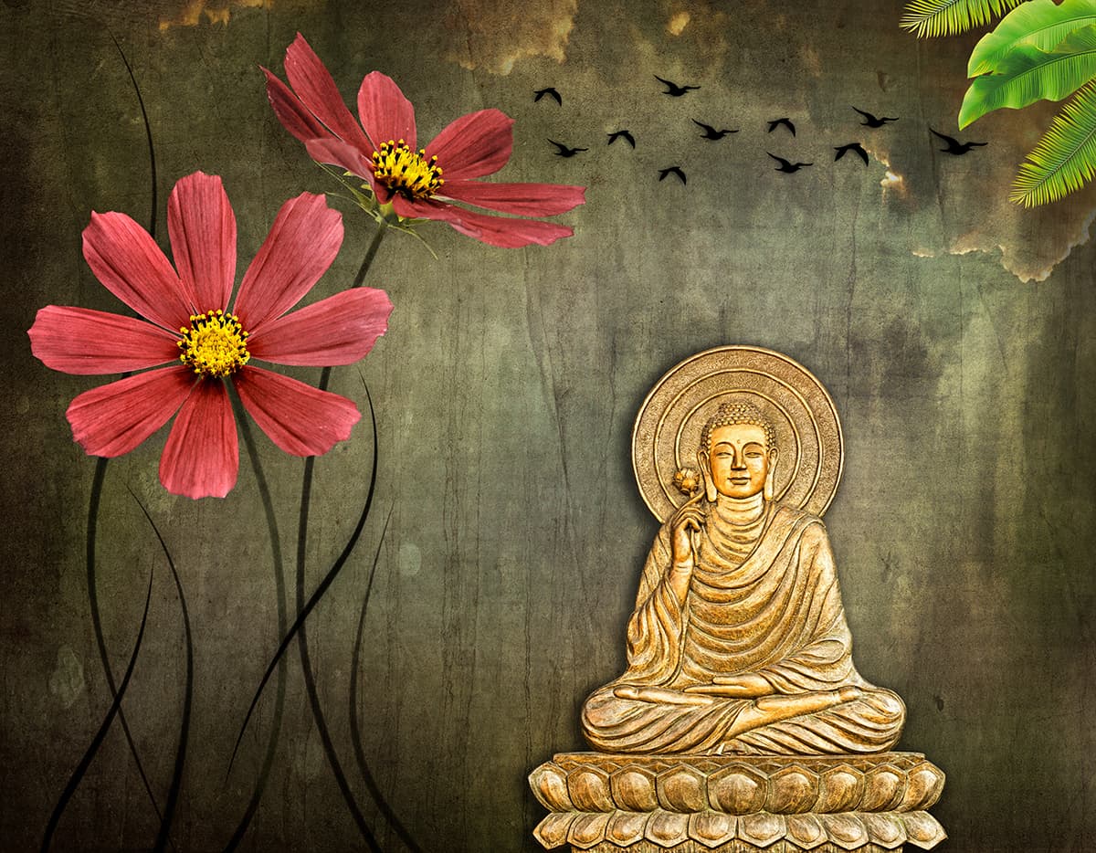 Modern Spiritual Buddha Garden Scene wallpaper pattern detail