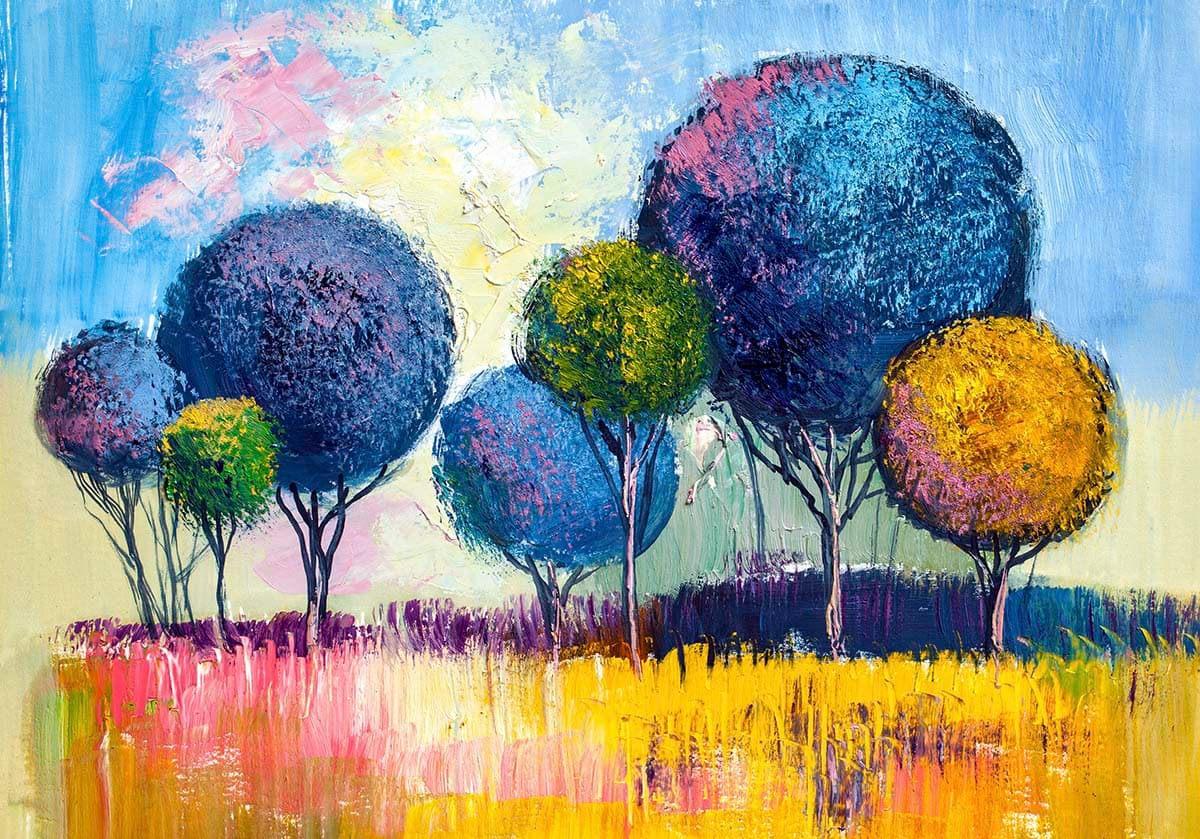 A painting of trees in a field pattern detail