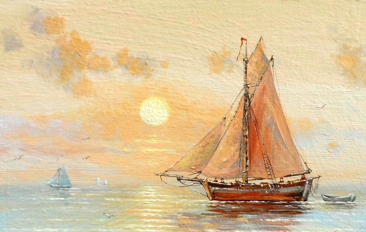Sailboat on Water Painting Scenic Seascape wallpaper pattern detail