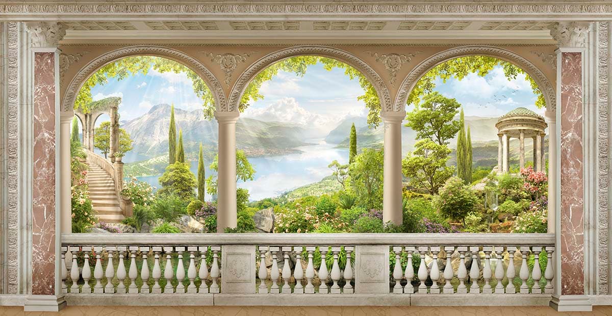 3D Landscape Balcony Scenery Wallpaper pattern detail
