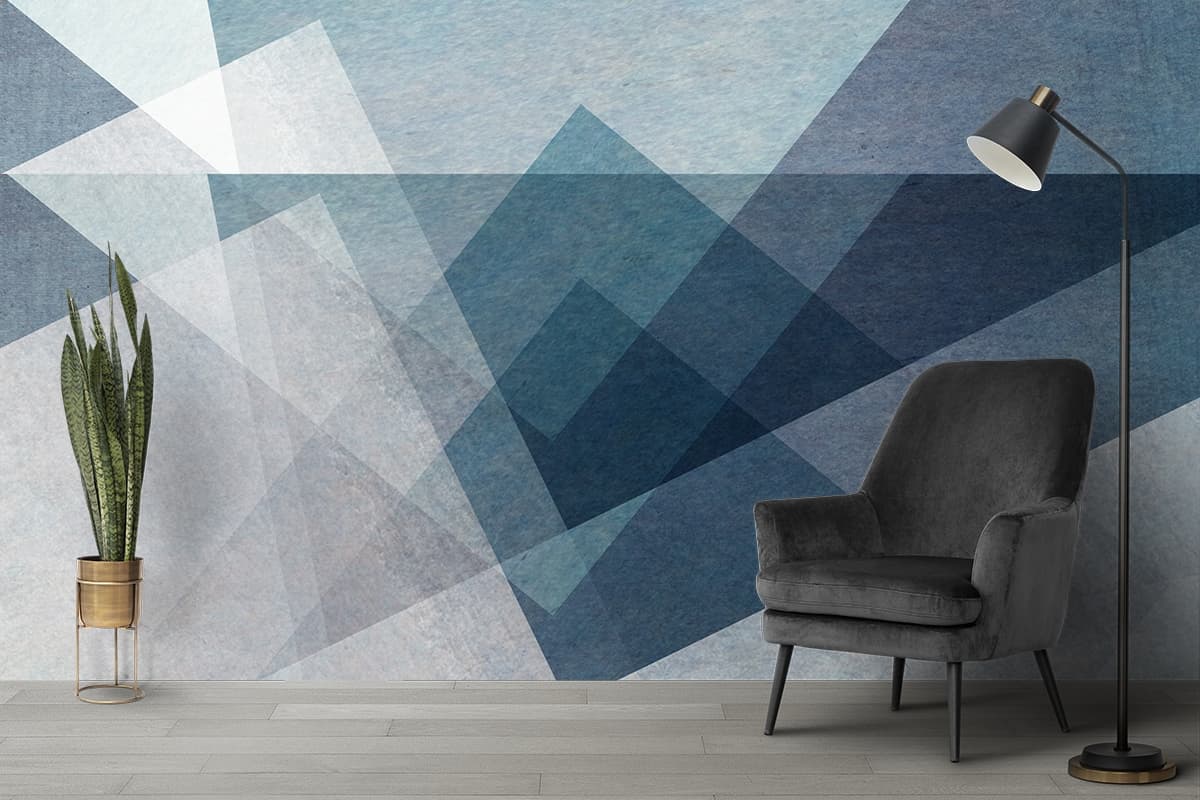 A Modern Geometric Shapes Wallpaper Mural shown in a room