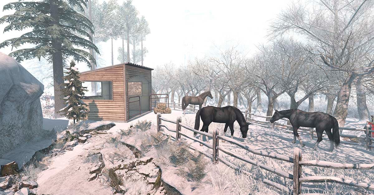 Group of Horses in Snowy Landscape Scene wallpaper pattern detail