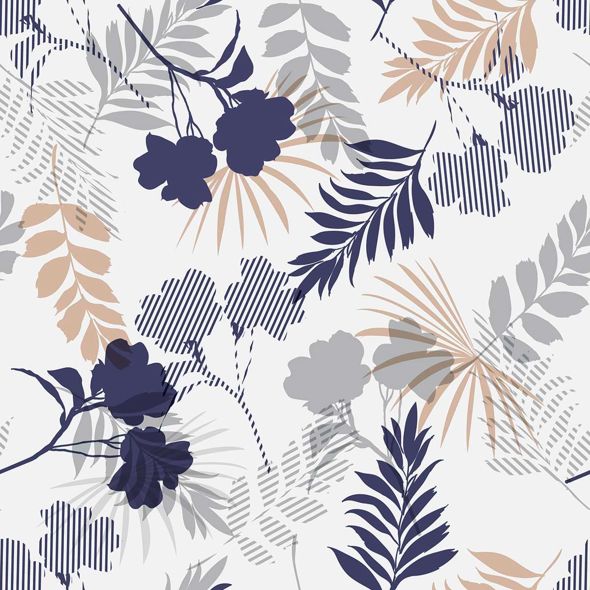 Floral and Leaf Pattern Botanical Wall Mural Wallpaper pattern detail