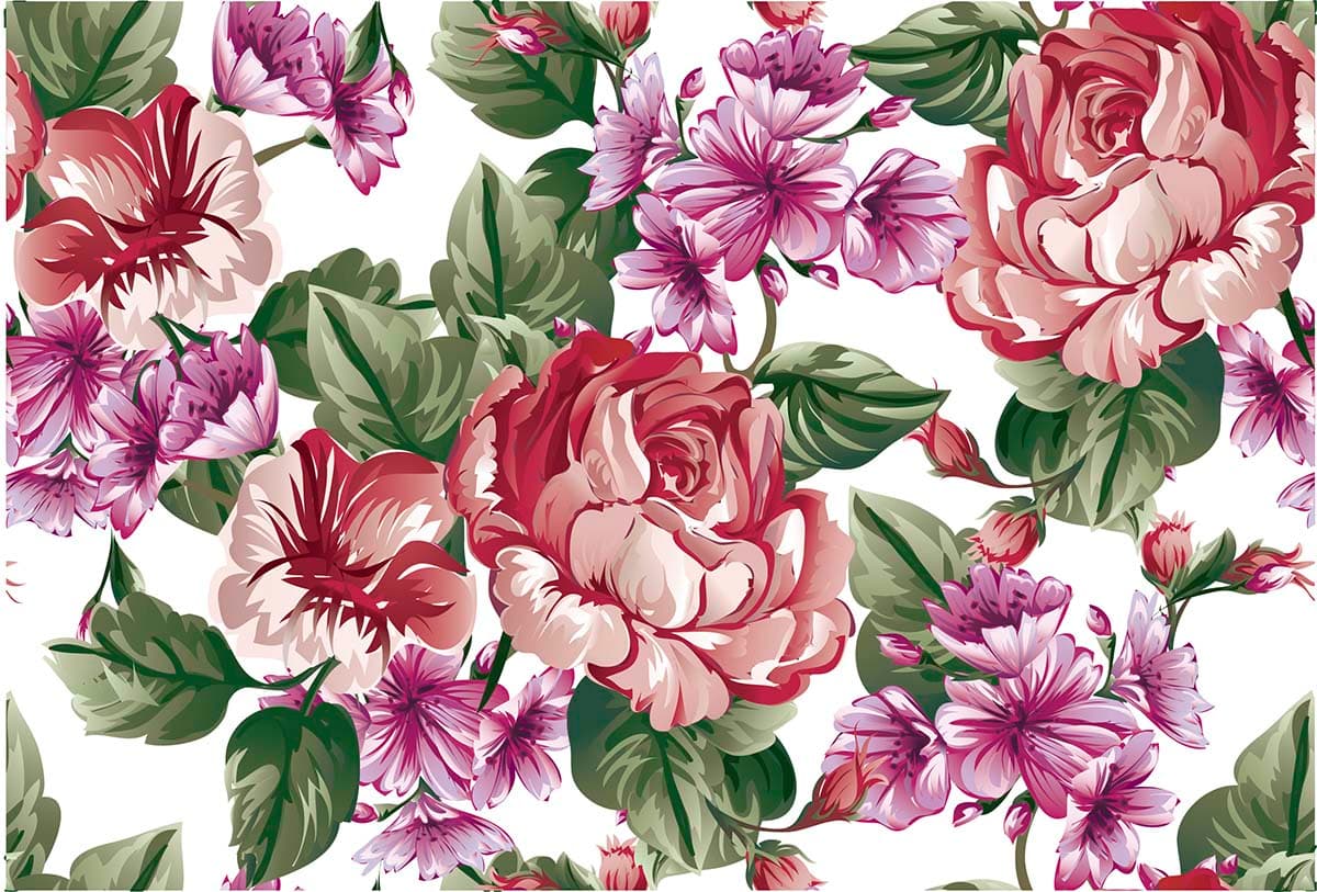 A Wallpaper for Walls of Beautiful Spring Flowers pattern detail