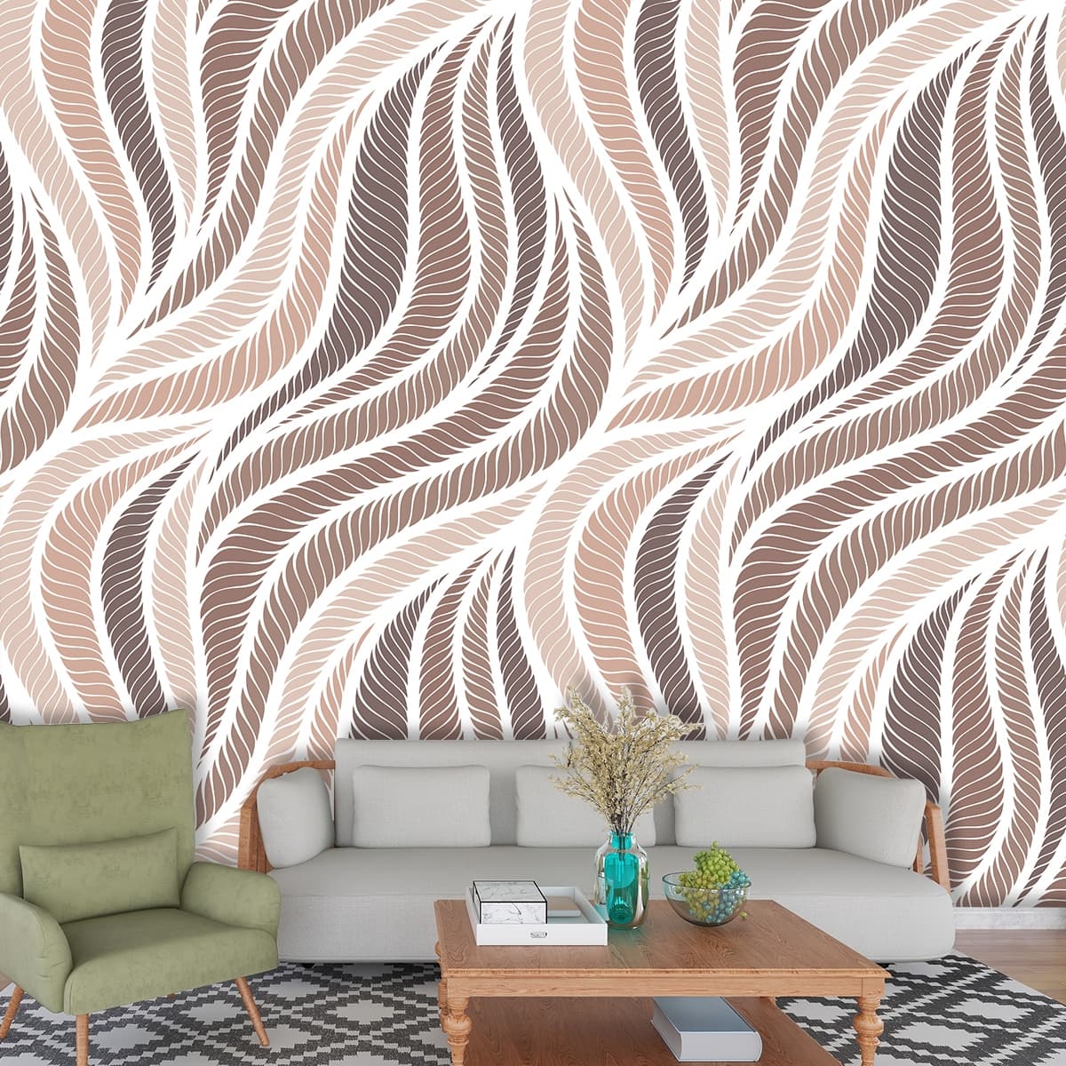 Wavy Lines Wallpaper for Wall shown in a room
