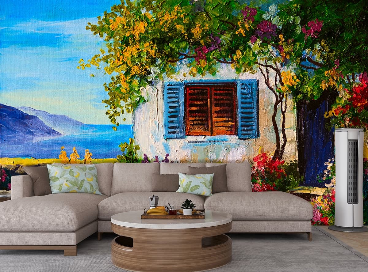 Nature Inspired Cottage with Floral Garden Wallpaper shown in a room
