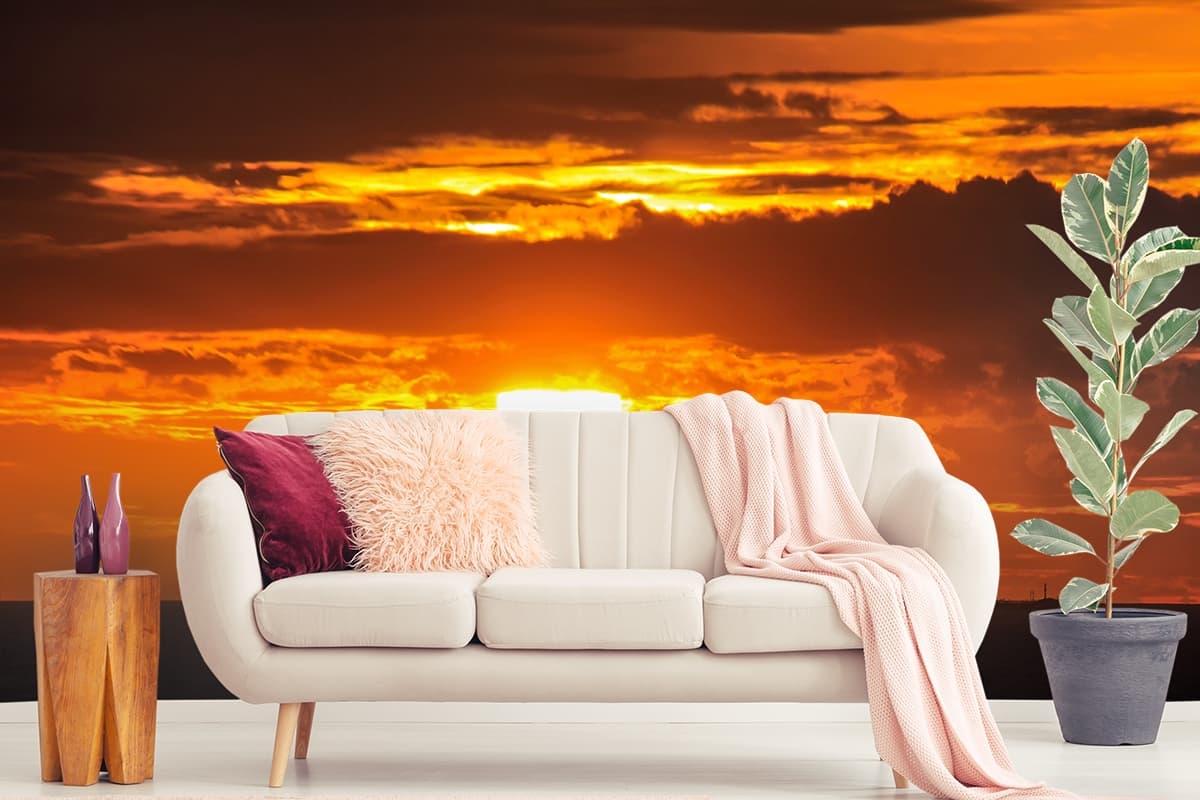 Sunset Over the Ocean Wallpaper shown in a room