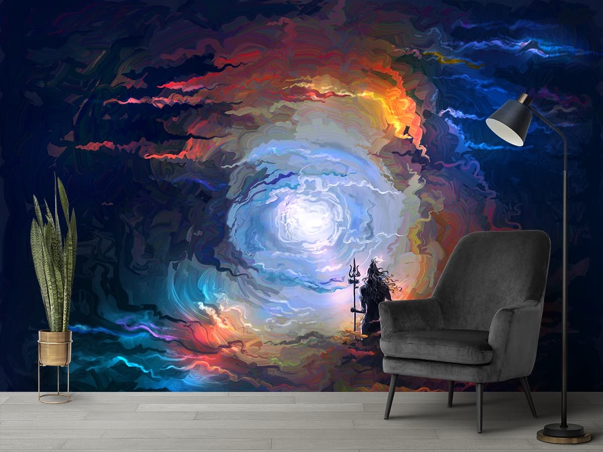 Cosmic Shiv Painting Wallpaper Mural shown in a room