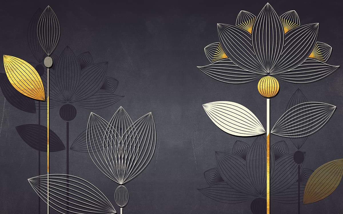 Elegant Black Gold Lotus Wallpaper pattern detail