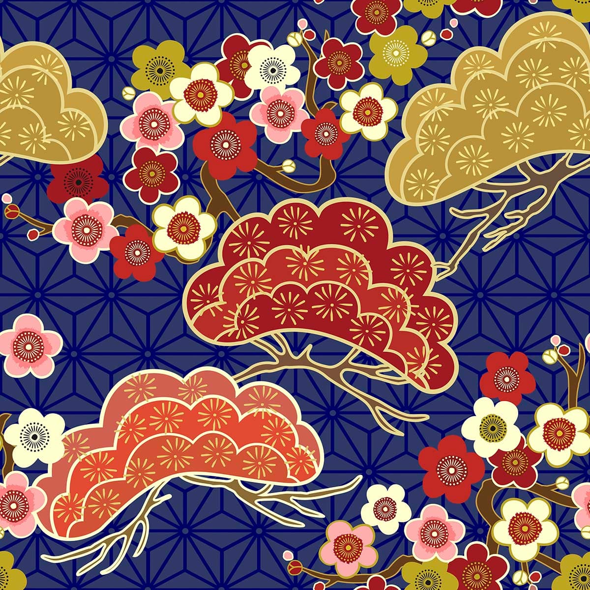 A pattern of flowers and trees pattern detail