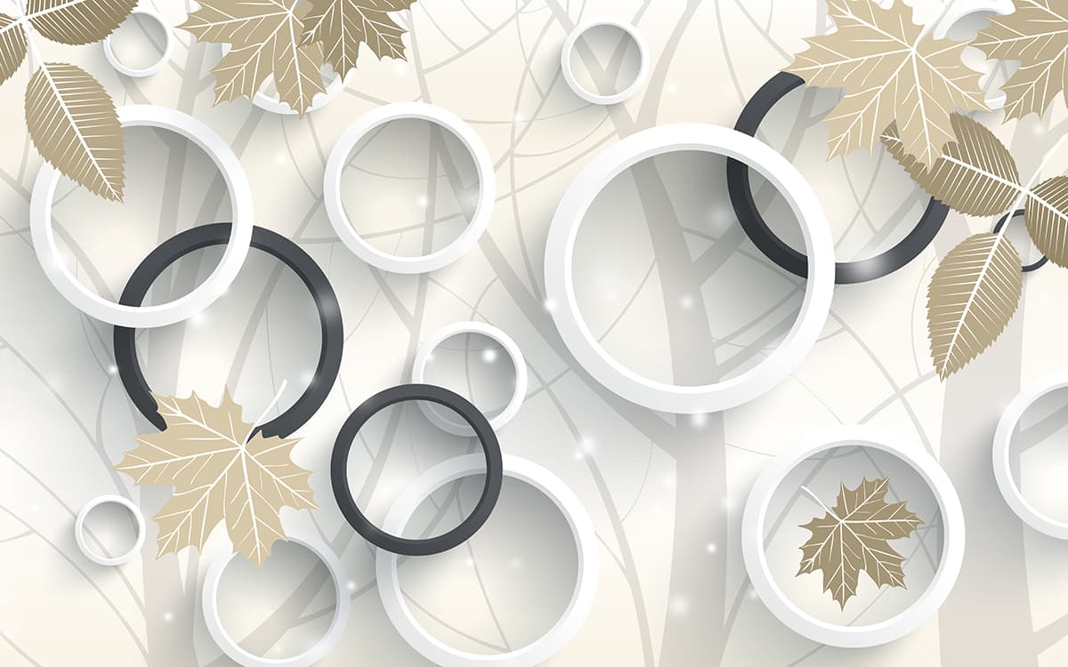 A white and black circles and leaves pattern detail