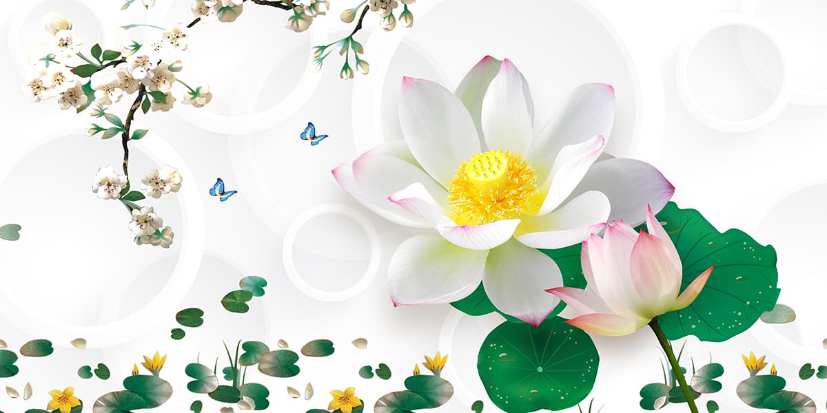Nature Beauty Pink Blossom and Butterfly Wallpaper pattern detail