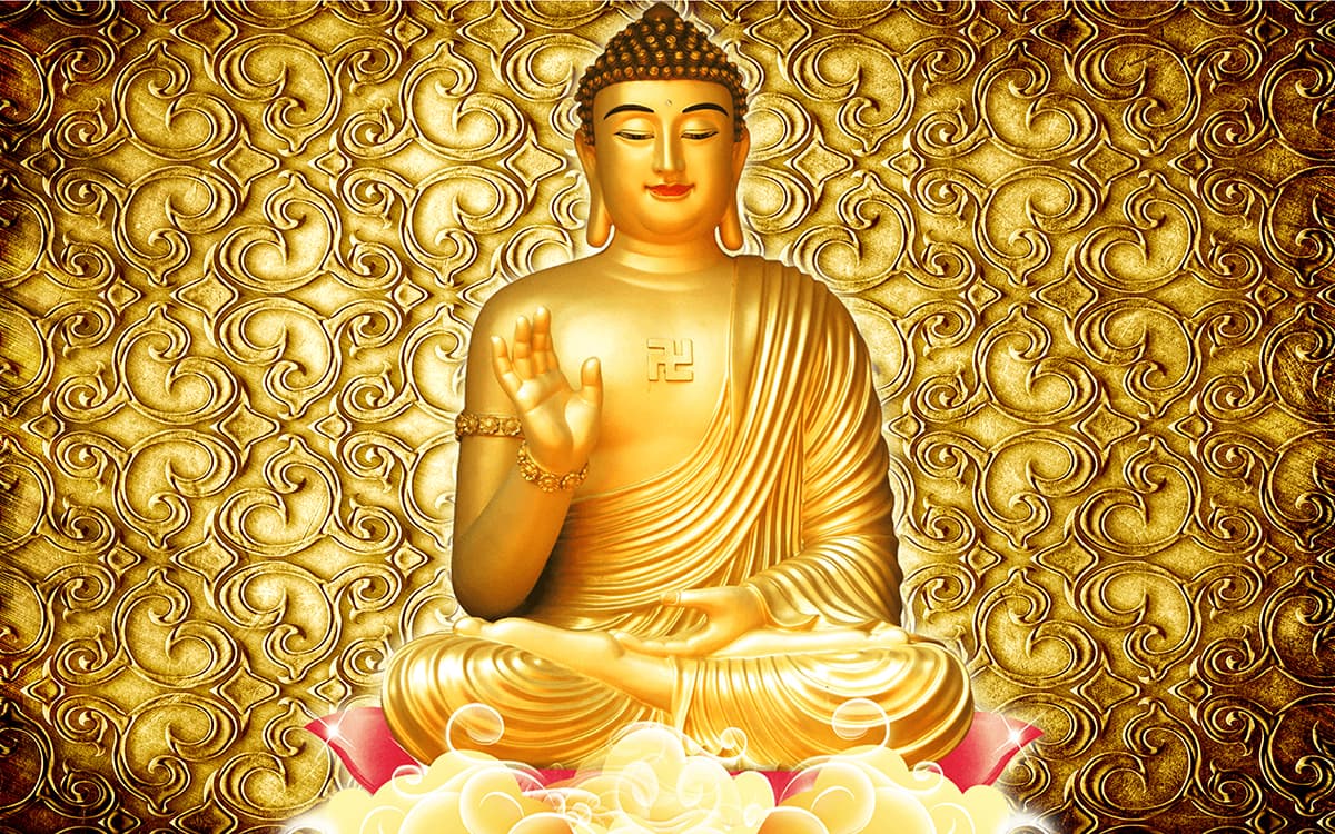 3D Buddha Gold Wallpaper for Home pattern detail
