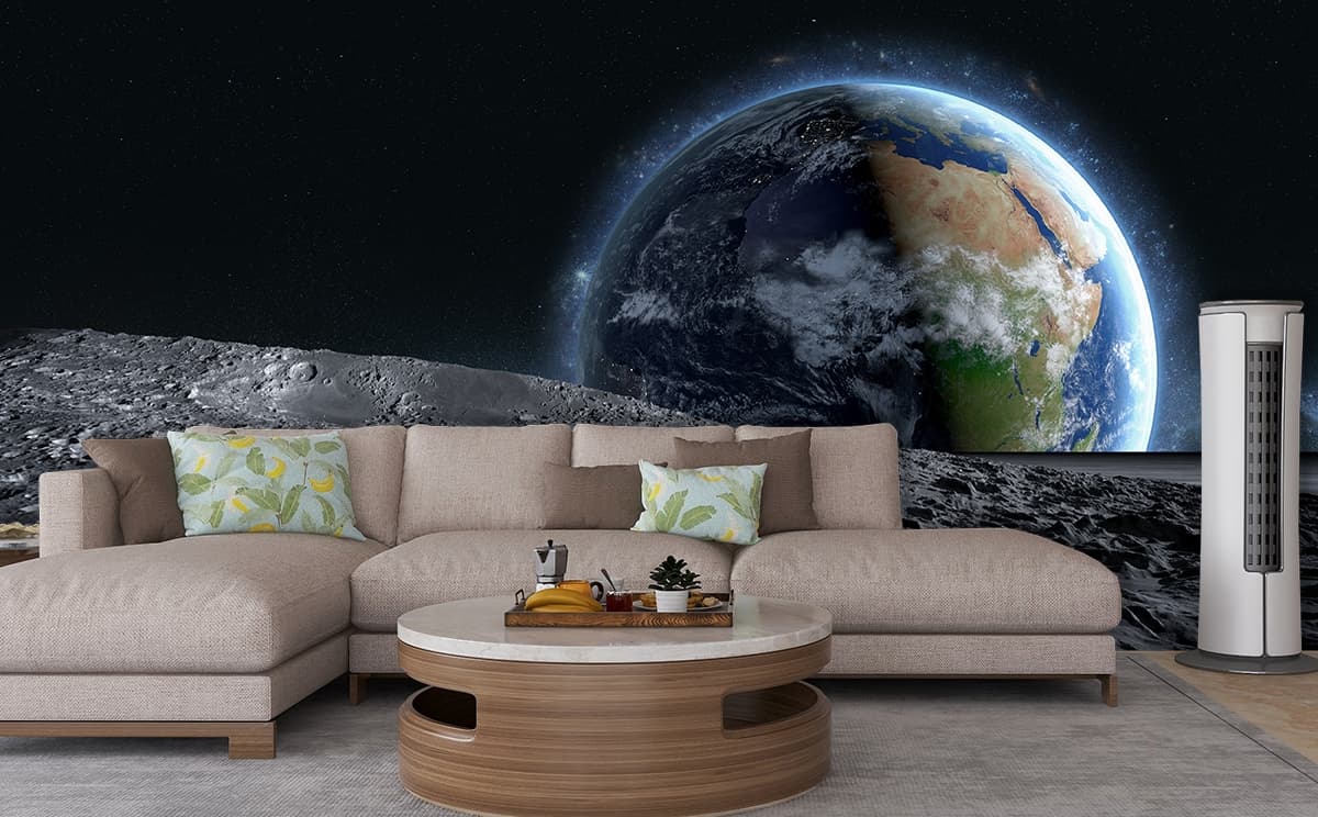 A planet earth from space shown in a room