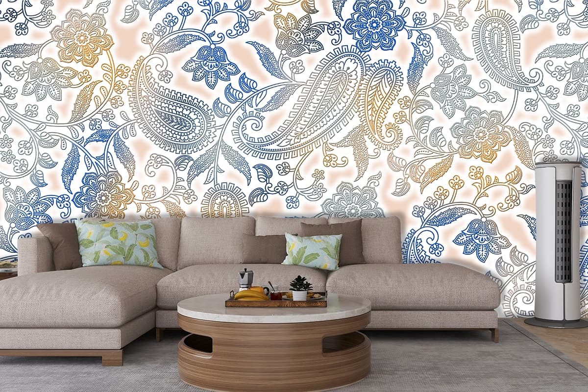 Wallpaper Mural Featuring a Vibrant Mandala Design shown in a room