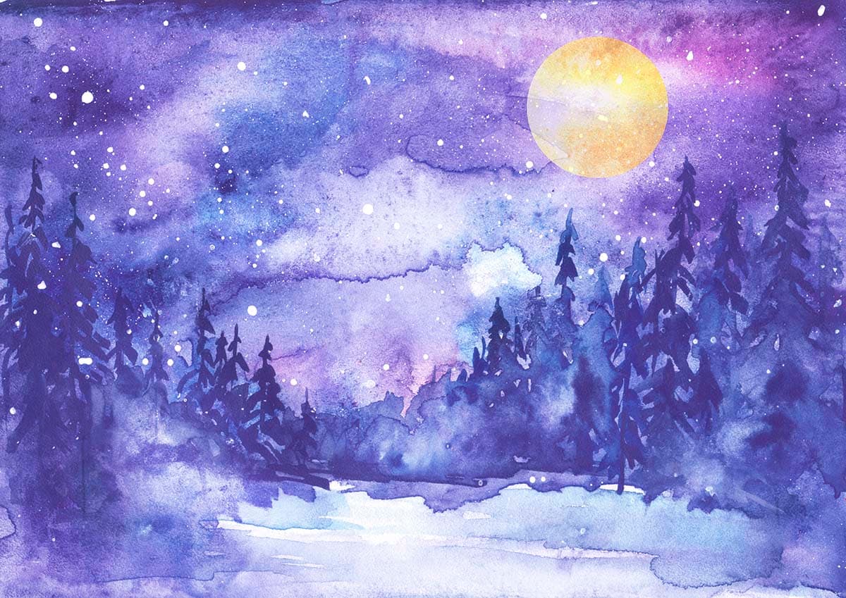 Watercolor Snowy Forest Wallpaper pattern detail