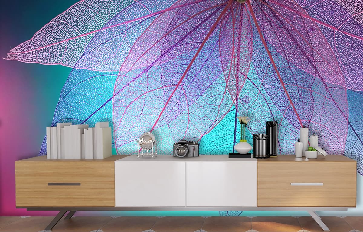 Detailed Leaf Texture Botanical Design Wallpaper shown in a room