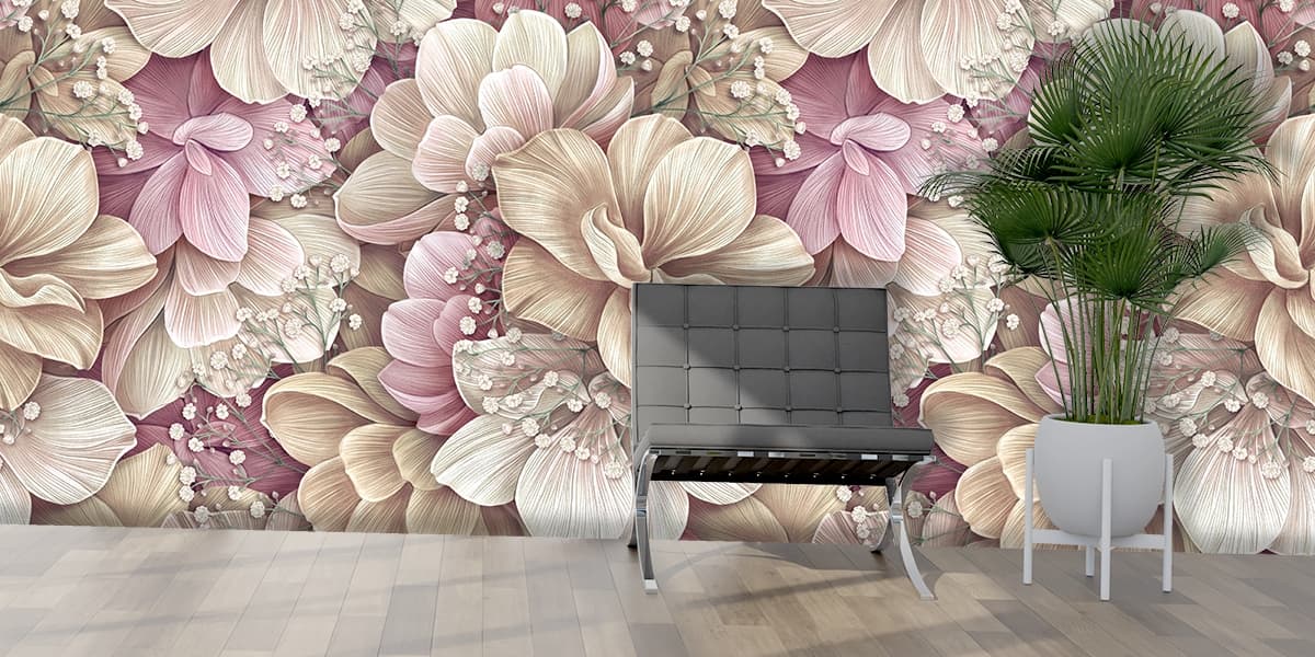 A Seamless Wallpaper of Vintage Flowers shown in a room