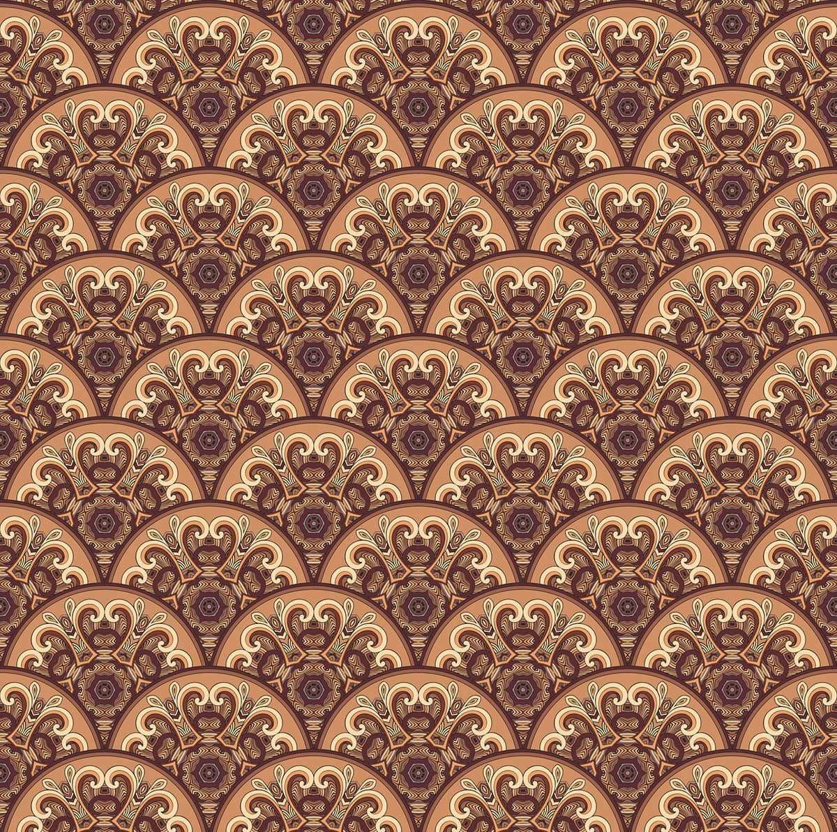 Beige Circular Ethnic Pattern Wallpaper pattern detail