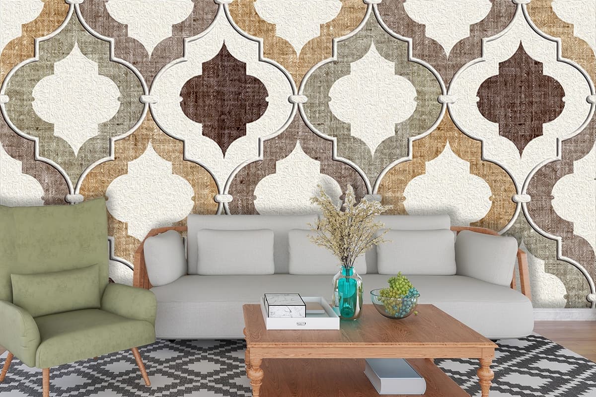 Fabric Patterned Seamless wallpaper shown in a room