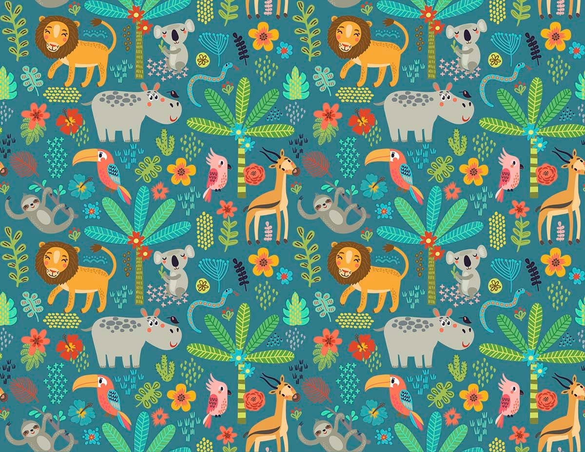 Animals and Plants Pattern Wallpaper for Kids Room pattern detail