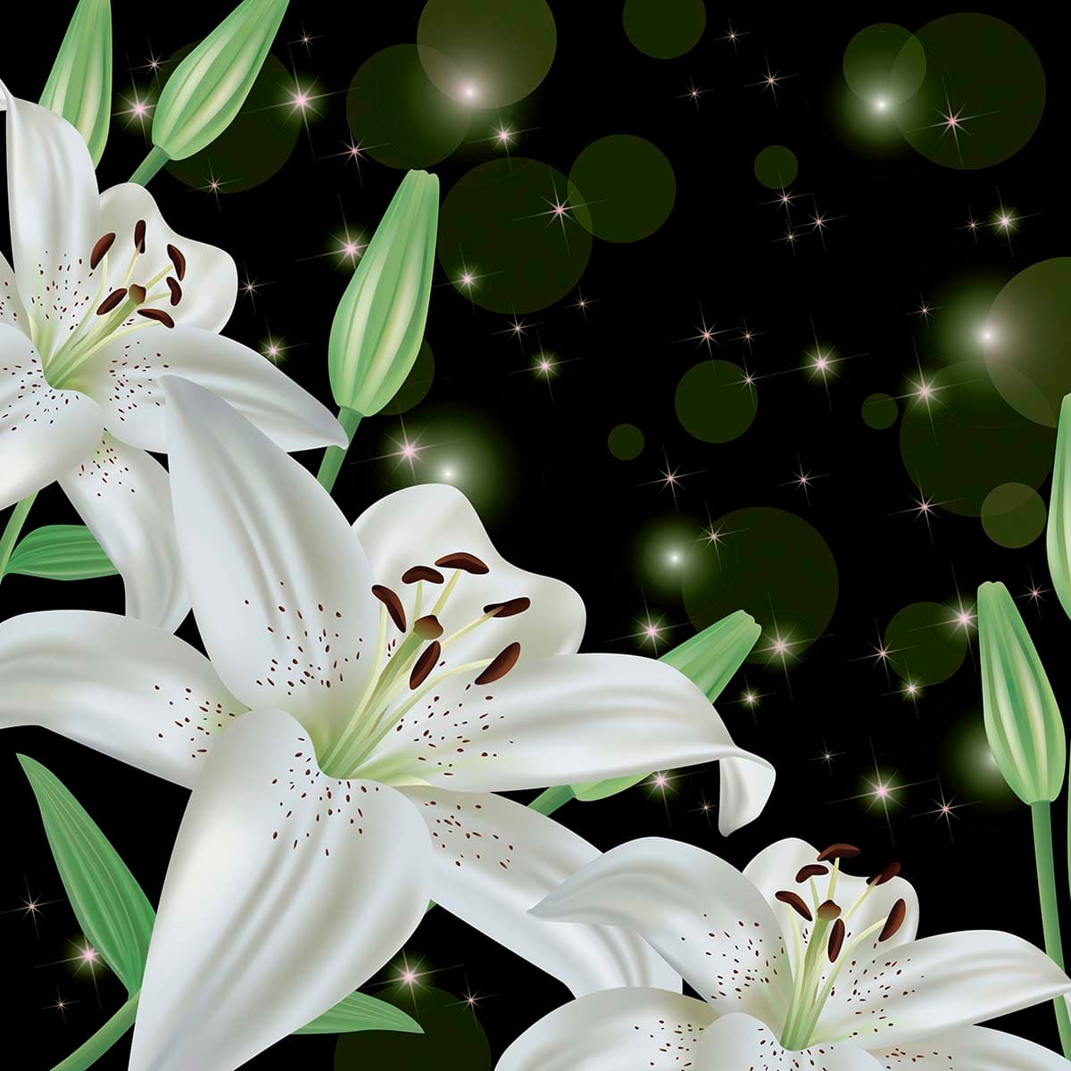 The Magical Night with the White Flowers Wallpaper pattern detail