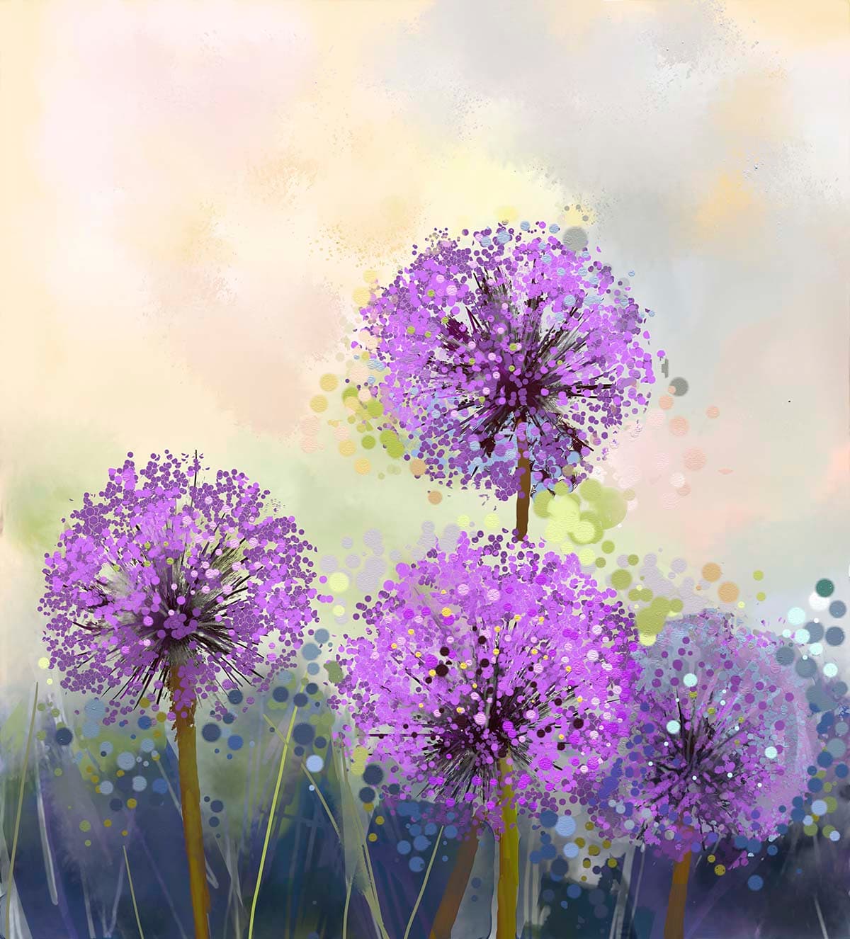 Cluster of Purple Flowers Wallpaper Mural pattern detail