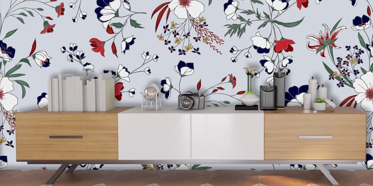 Springtime Sprigs Floral Wallpaper shown in a room