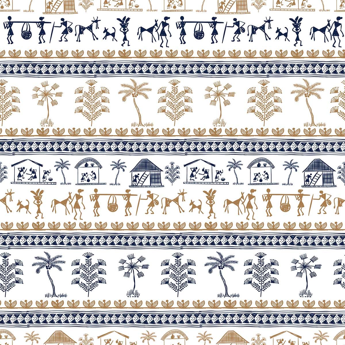 Traditional Tribal Village Story Mural Wall Wallpaper pattern detail