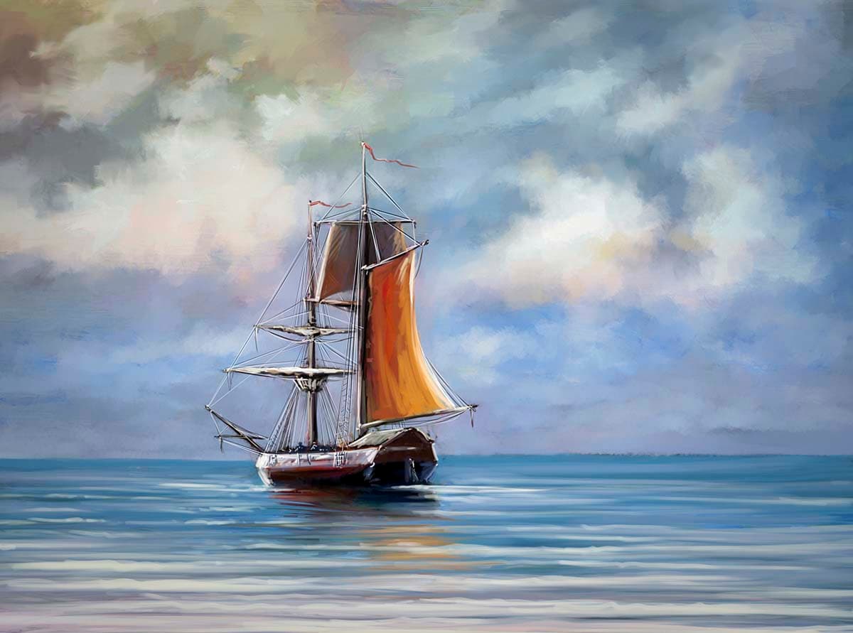 Ocean Sailboat Seascape Art Style Wallpaper pattern detail